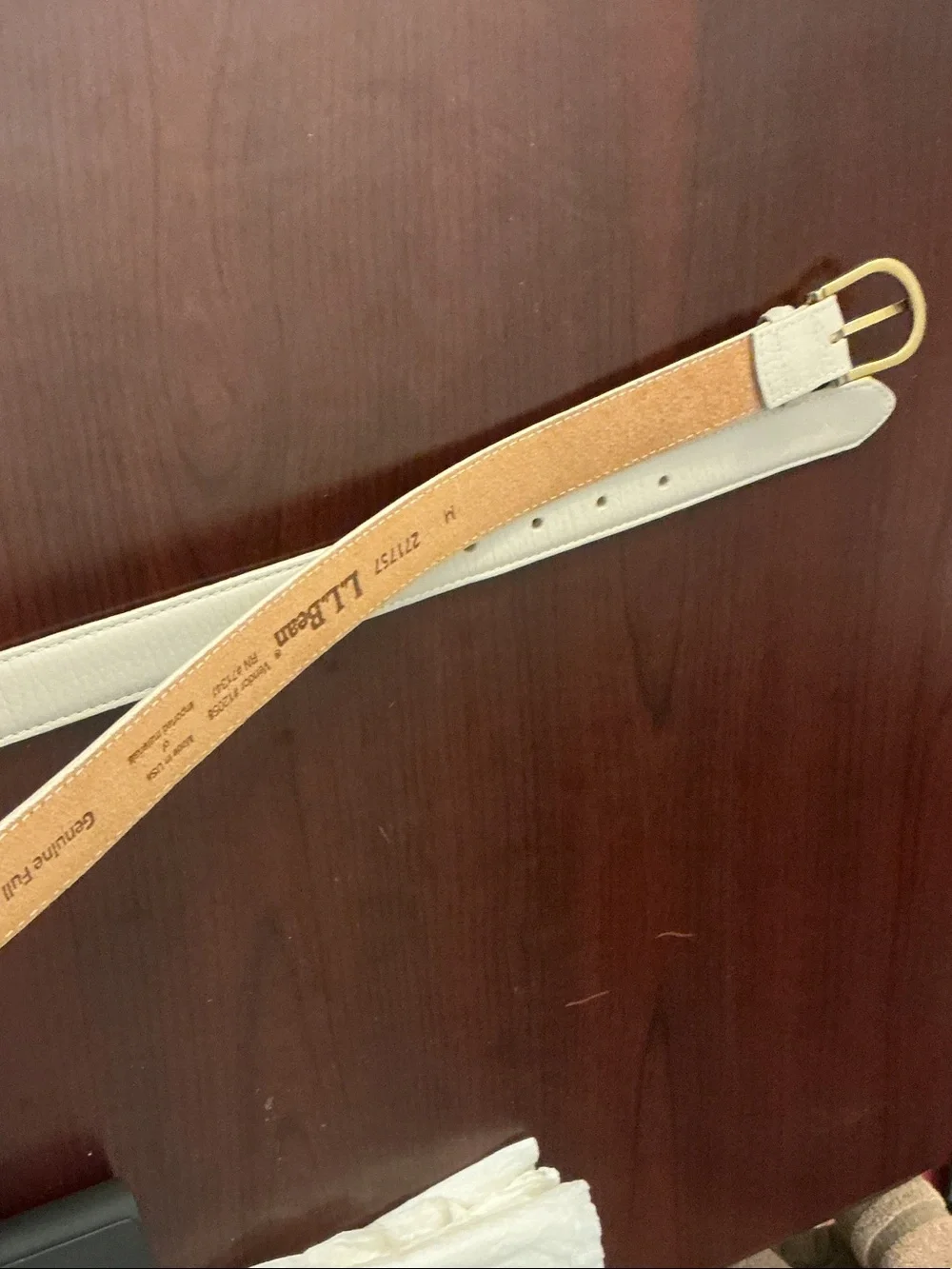 L.L. Bean Slim Tan Leather Belt with Gold-Tone Buckle